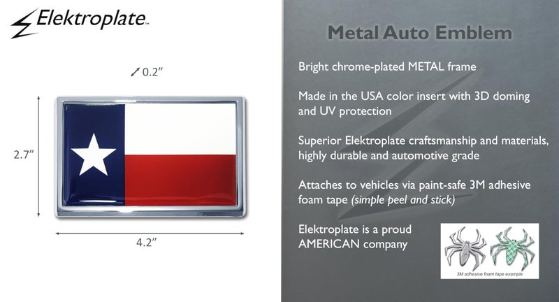 Elektroplate شعار ولاية تكساس الكبير المعدني بالكامل لسيارات الدفع الرباعي / الشاحنات | يناسب جميع السيارات بحجم 2.7" × 4.2" | مقاوم للعوامل الجوية - Image 4